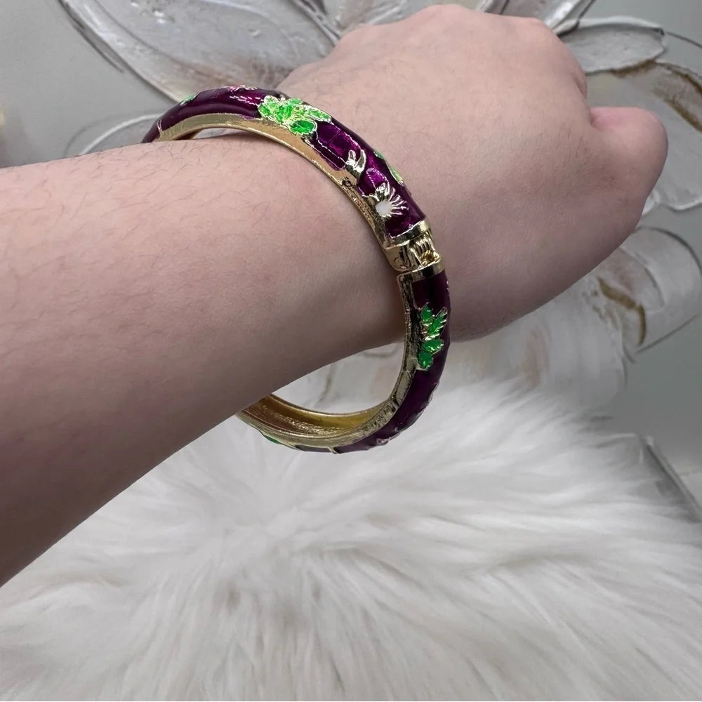 Violet Flower Enamel Cloisonne Bracelet Bangle